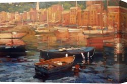 Boats Canvas Paintings - Anchored Boats - Portofino by Philip Craig