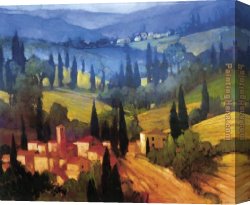View of a Harbour Canvas Paintings - Tuscan Valley View by Philip Craig