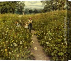 Richards Canvas Paintings - Gathering Wild Flowers by Philip Richard Morris