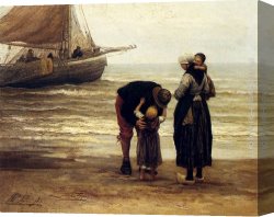 Jacob's Canvas Paintings - A Fisherman's Goodbye by Philippe Lodowyck Jacob Sadee