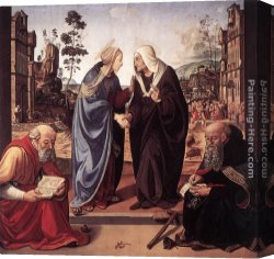 St Sebastian Tended by St Irene Canvas Paintings - The Visitation with Sts Nicholas and Anthony by Piero di Cosimo