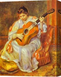 Pierre Auguste Renoir Canvas Paintings - A Woman Playing the Guitar by Pierre Auguste Renoir