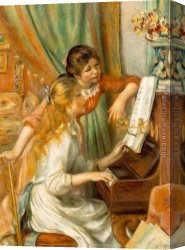 Pierre Canvas Paintings - Girls at The Piano by Pierre Auguste Renoir
