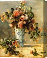 Pierre Canvas Paintings - Les roses et jasmin dans le vase de Delft by Pierre Auguste Renoir