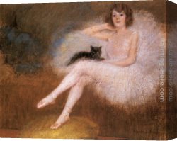 Carrier-belleuse Canvas Paintings - Ballerina with a black Cat by Pierre Carrier-Belleuse
