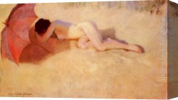 Carrier-belleuse Canvas Paintings - Nu Sous Un Parasol by Pierre Carrier-Belleuse