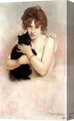 Carrier-belleuse Canvas Paintings - Young Ballerina holding a Black Cat by Pierre Carrier-Belleuse