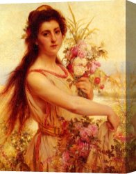 A Holiday Gathering Canvas Paintings - Young Beauty Gathering Flowers by Pierre Jan van der Ouderaa