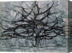 Flowering Apple Tree Branch Canvas Paintings - Gray Tree by Piet Mondrian