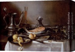 Still Life of Marigolds in a Westerwald Jug Canvas Paintings - A Still Life With A Jan-Steen Jug by Pieter Claesz