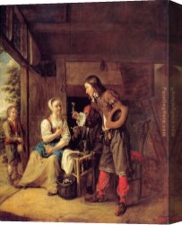 Pieter Canvas Paintings - A Man Offering a Glass of Wine to a Woman by Pieter de Hooch