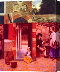 Figure Canvas Paintings - Figures Drinking in a Courtyard by Pieter de Hooch