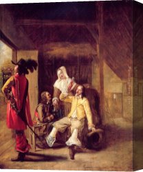 Pieter Canvas Paintings - Two Soldiers and a Serving Woman with a Trumpeter by Pieter de Hooch