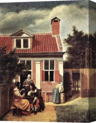 De Tonty Suing for Peace in The Iroquois Village in January 1680 Canvas Paintings - Village House by Pieter de Hooch