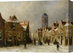Pieter Canvas Paintings - Figures in the streets of a snow covered dutch town by Pieter Gerard Vertin