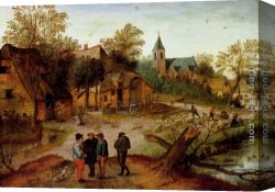 Pieter Canvas Paintings - A Village Landscape With Farmers by Pieter the Younger Brueghel