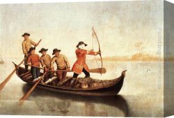 Longhi Canvas Paintings - Duck Hunters on the Lagoon by Pietro Longhi