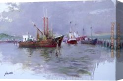 Dordrecht Harbour by Moonlight Canvas Paintings - AT THE HARBOUR by Pino