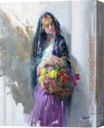 Waterhouse Gather Flower Girls Canvas Paintings - FLOWER MARKET GIRL by Pino