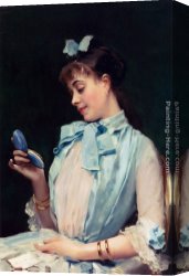 Raimundo Canvas Paintings - Portrait Of Aline Mason In Blue by Raimundo de Madrazo y Garreta