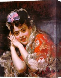 Model Canvas Paintings - The Model Aline Masson with a White Mantilla by Raimundo de Madrazo y Garreta