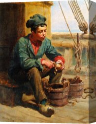 Boy Lighting a Pipe Canvas Paintings - The Cabin Boy by Ralph Hedley