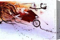 Steadman Canvas Paintings - Hunter on Ducati by Ralph Steadman Art