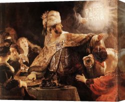 Belshazzar Canvas Paintings - Belshazzar's Feast by Rembrandt