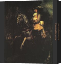 Marshal Ney on Horseback Fighting The Wind Canvas Paintings - Frederick Rihel on Horseback by Rembrandt