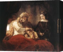Jacob's Canvas Paintings - Jacob Blessing the Children of Joseph by Rembrandt