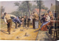 Dead Game Canvas Paintings - A Game of Bowls in the Village Square by Remy Cogghe