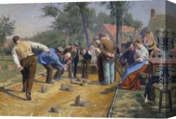 Boules Canvas Paintings - Playing Boules iin a Flemish Village by Remy Cogghe