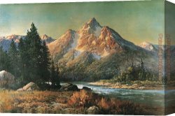 A Hunter at Rest in The Woods Canvas Paintings - Evening in the Tetons by Robert Wood
