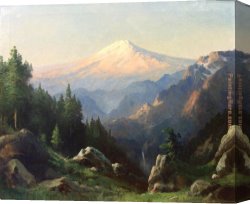 A Hunter at Rest in The Woods Canvas Paintings - Mt. Ranier at Sunset by Robert Wood