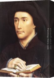 Portrait of a Monk of The Benedictine Order, Holding a Skull Canvas Paintings - Portrait of a Man holding a book by Rogier van der Weyden