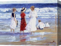Puffins Over Sea Canvas Paintings - By the Sea by Sally Swatland
