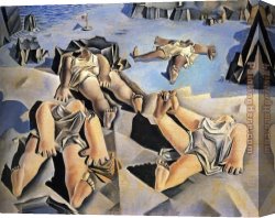 Figure Canvas Paintings - Figures Lying on the Sand by Salvador Dali