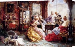 Afternoon Canvas Paintings - An Afternoon In The Salon by Salvador Sanchez Barbudo