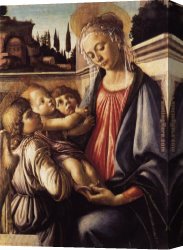 Madonna Canvas Paintings - Madonna and Child and Two Angels by Sandro Botticelli