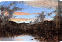 Catskill Canvas Paintings - A Mist Rising at Sunset in the Catskills by Sanford Robinson Gifford