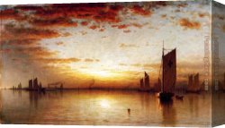 Gifford Canvas Paintings - A Sunset, Bay of New York by Sanford Robinson Gifford