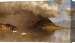 Sketch Canvas Paintings - Coming Rain on Lake George, A Sketch by Sanford Robinson Gifford