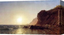 Gifford Canvas Paintings - Sunset on the Shore of No Man's Land - Bass Fishing by Sanford Robinson Gifford