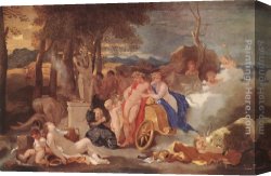 Nymph And Triton Canvas Paintings - Bacchus and Ceres with Nymphs and Satyrs by Sebastien Bourdon