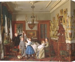Seymour Canvas Paintings - The Contest for the Bouquet The Family of Robert Gordon in their New York Dining-Room by Seymour Joseph Guy