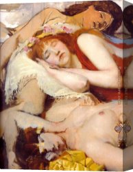 Thoughts Before The Dance Canvas Paintings - Exhausted Maenides after the Dance by Sir Lawrence Alma-Tadema