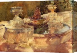 Flint Canvas Paintings - A Fountain At Frascati by Sir William Russell Flint