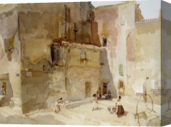 Flint Canvas Paintings - A Sunlit Square Languedoc by Sir William Russell Flint