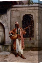 Before a Mosque (cairo) Canvas Paintings - A Musician Playing Before A Mosque In Constantinople by Stanislaus von Chlebowski