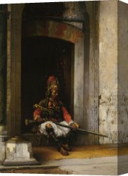 Seated Canvas Paintings - A Seated Bashi Bazouk by Stanislaus von Chlebowski
